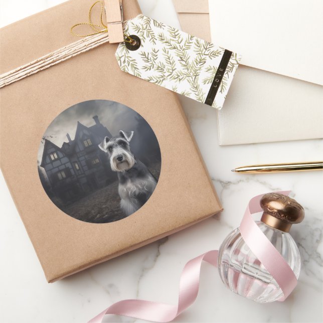 Miniature Schnauzer Halloween Scary Classic Round Sticker (Gifting)