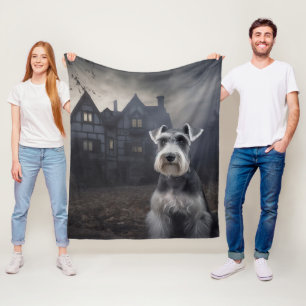 Miniature Schnauzer Halloween Scary Fleece Blanket
