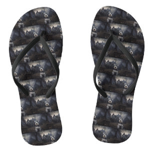 Miniature Schnauzer Halloween Scary Flip Flops