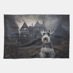 Miniature Schnauzer Halloween Scary Kitchen Towel