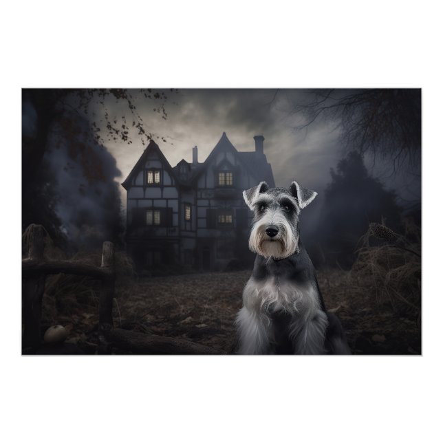 Miniature Schnauzer Halloween Scary Poster (Front)