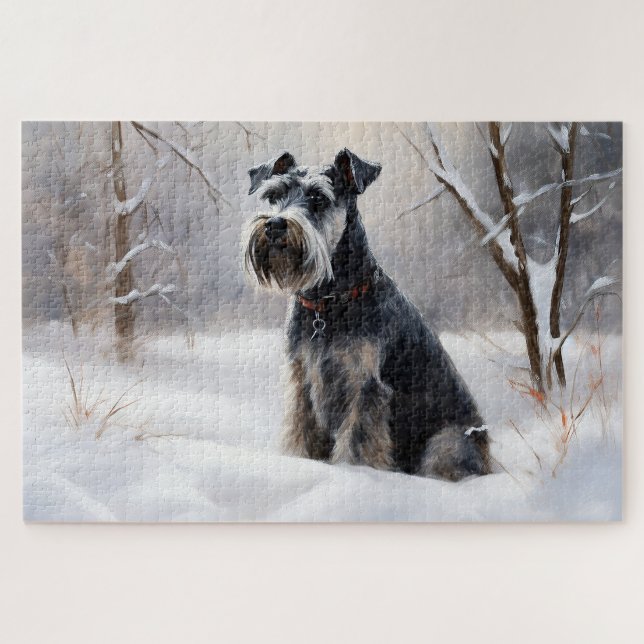 Miniature Schnauzer Let It Snow Christmas Jigsaw Puzzle (Horizontal)