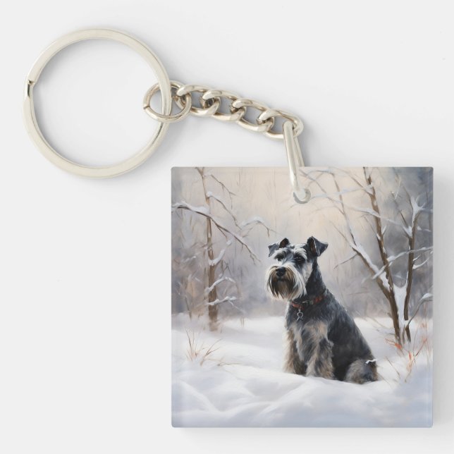 Miniature Schnauzer Let It Snow Christmas Keychain (Front)