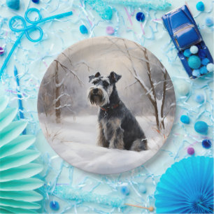 Miniature Schnauzer Let It Snow Christmas Paper Plate