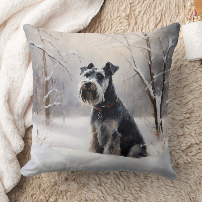 Miniature Schnauzer Let It Snow Christmas Throw Pillow (Blanket)