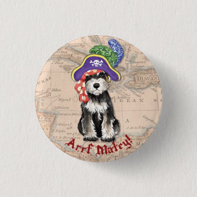 Miniature Schnauzer Pirate 1 Inch Round Button (Front)