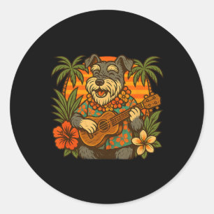 Miniature Schnauzer Playing Ukulele Hawaiian Summe Classic Round Sticker