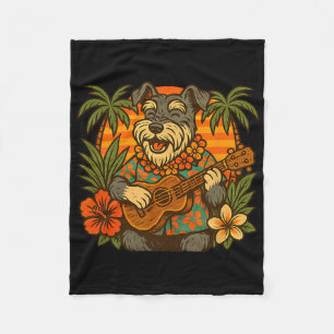 Miniature Schnauzer Playing Ukulele Hawaiian Summe Fleece Blanket