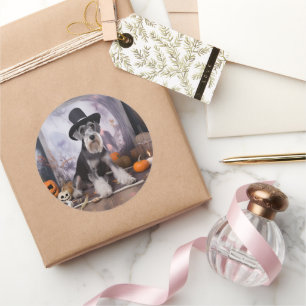 Miniature Schnauzer Pumpkins Halloween Scary  Classic Round Sticker