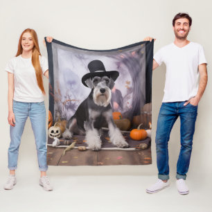 Miniature Schnauzer Pumpkins Halloween Scary  Fleece Blanket