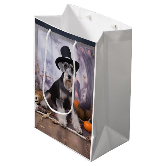 Miniature Schnauzer Pumpkins Halloween Scary  Medium Gift Bag (Front Angled)