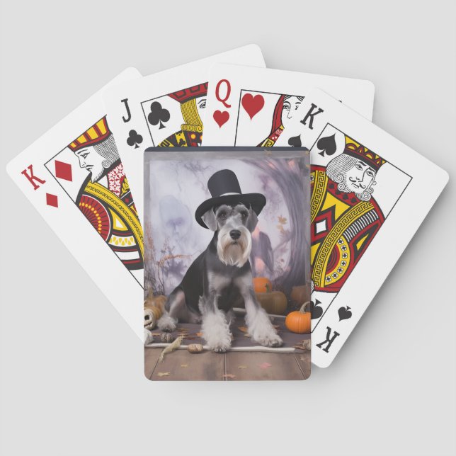 Miniature Schnauzer Pumpkins Halloween Scary  Playing Cards (Back)