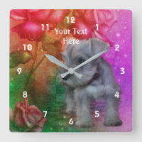 Miniature Schnauzer Puppy And Flowers