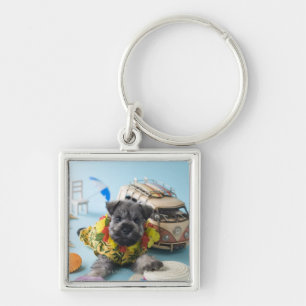 Miniature Schnauzer Puppy and Summer Vacation Keychain