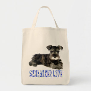 Miniature Schnauzer Puppy Dog Love Blue Tote Bag