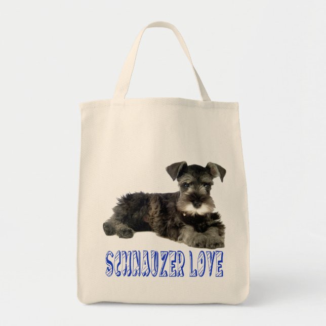 Miniature Schnauzer Puppy Dog Love Blue Tote Bag (Front)