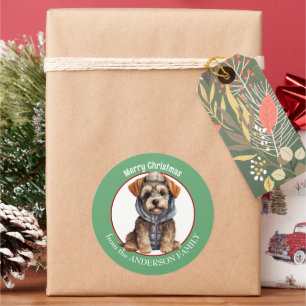 Miniature Schnauzer Puppy in Winter Coat Christmas Classic Round Sticker