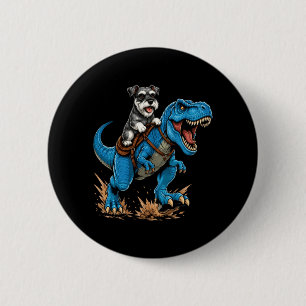 Miniature Schnauzer Riding T Rex Dinosaur Funny 2 Inch Round Button