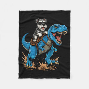 Miniature Schnauzer Riding T Rex Dinosaur Funny Fleece Blanket