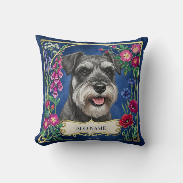 Miniature Schnauzer Salt & Pepper Blue Cushion (Front)