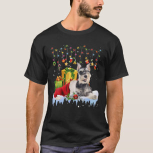 Miniature Schnauzer Santa Hat Christmas Lights Xma T-Shirt