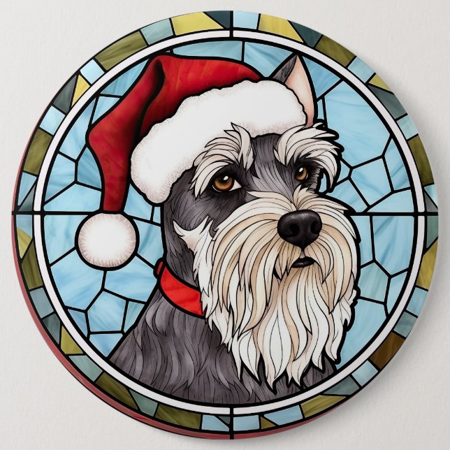 Miniature Schnauzer Stained Glass Christmas 6 Inch Round Button (Front)
