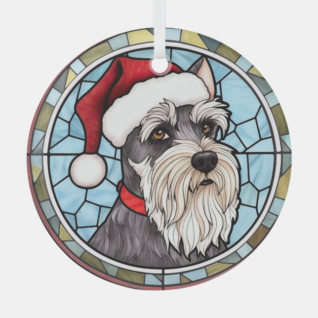 Miniature Schnauzer Stained Glass Christmas Glass Ornament (Front)