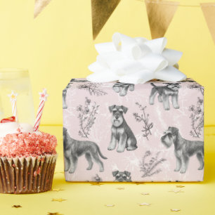Miniature Schnauzer Vintage Pink Toile de Jouy Wrapping Paper