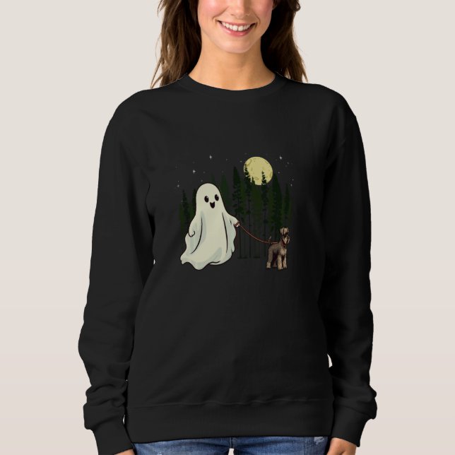 Miniature Schnauzer Walking Ghost Halloween Funny  Sweatshirt (Front)