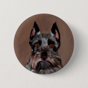 Miniature Schnauzer Water Colour Art Painting 2 Inch Round Button