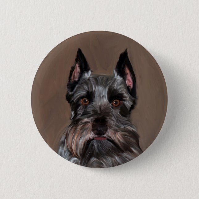 Miniature Schnauzer Water Colour Art Painting 2 Inch Round Button (Front)
