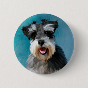 Miniature Schnauzer Water Colour Art Painting 2 Inch Round Button