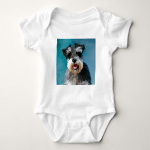 Miniature Schnauzer Water Colour Art Painting Baby Bodysuit