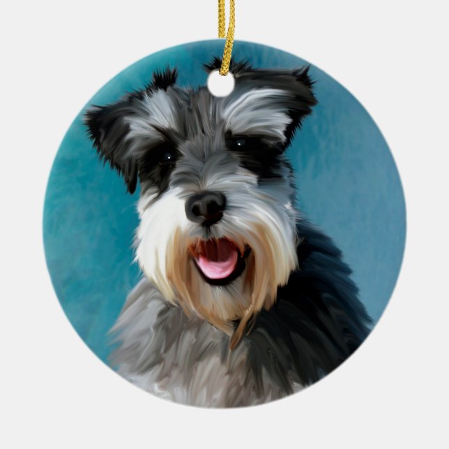 Miniature Schnauzer Water Colour Art Painting Ceramic Ornament (Front)