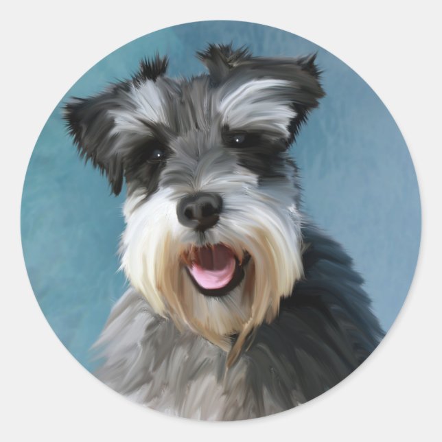 Miniature Schnauzer Water Colour Art Painting Classic Round Sticker (Front)