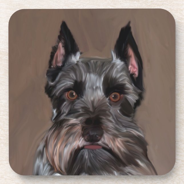 Miniature Schnauzer Water Colour Art Painting Coaster (Front)