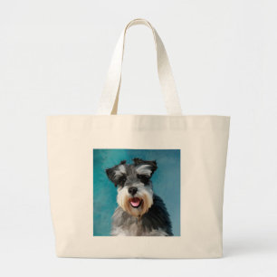 Miniature Schnauzer Water Colour Art Painting Large Tote Bag