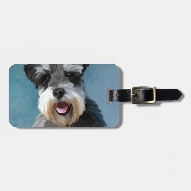Miniature Schnauzer Water Colour Art Painting Luggage Tag (Front Horizontal)