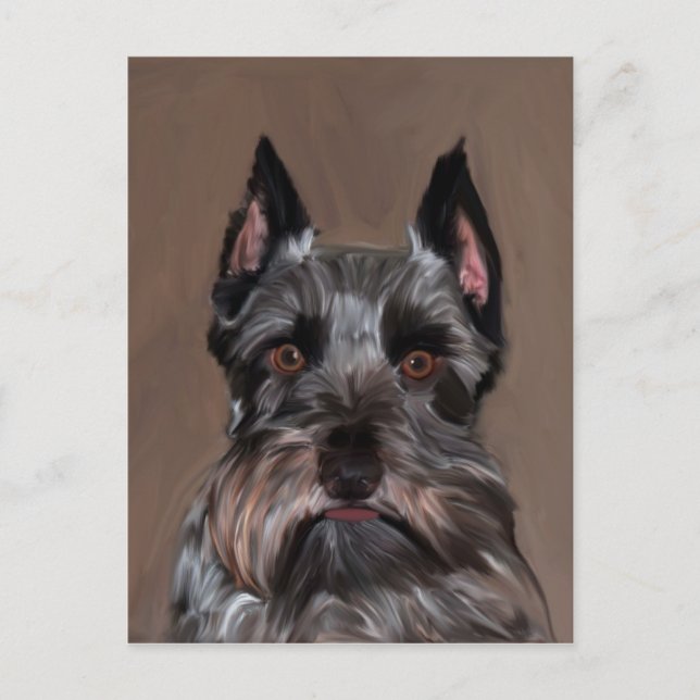 Miniature Schnauzer Water Colour Art Painting Postcard (Front)