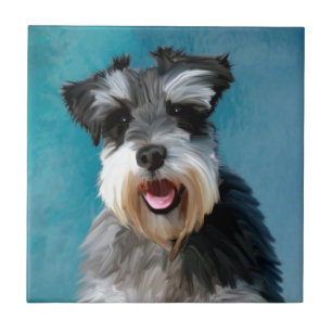 Miniature Schnauzer Water Colour Art Painting Tile