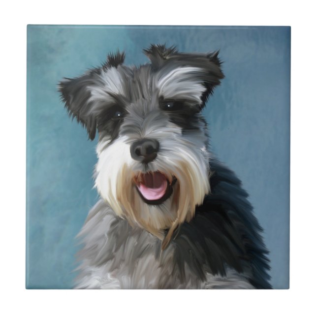 Miniature Schnauzer Water Colour Art Painting Tile (Front)