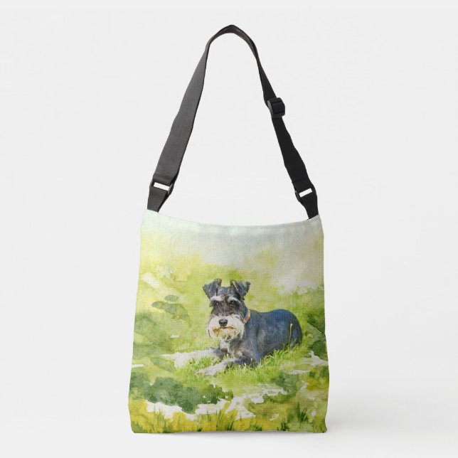 Miniature Schnauzer Watercolor Digital Art Crossbody Bag (Front)