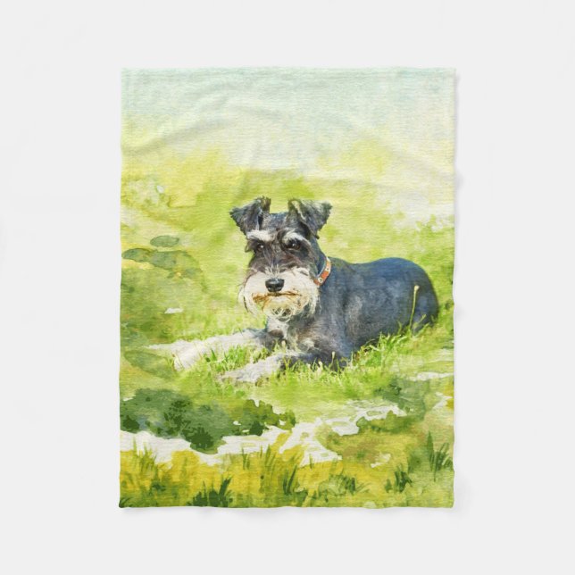 Miniature Schnauzer Watercolor Digital Art Fleece Blanket (Front)