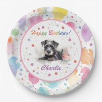 Miniature Schnauzer Watercolor Paper Plate