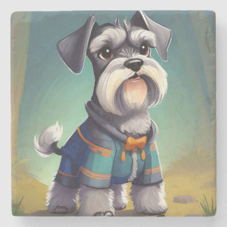 Miniature Schnauzer Wearing a Coat Stone Coaster