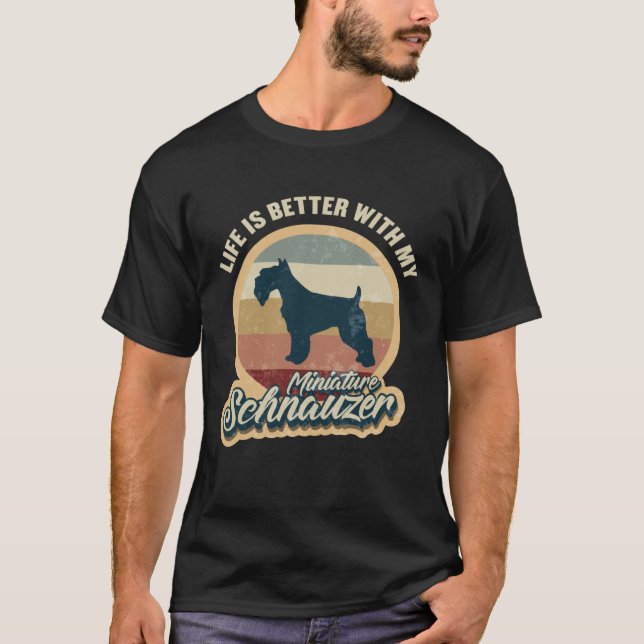 Miniature Schnauzer  with dogs Retro T-Shirt (Front)