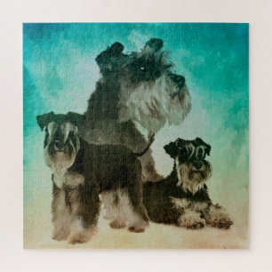 Miniature Schnauzers Collage  Digital Art Jigsaw Puzzle