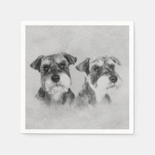 Miniature Schnauzers Grayscale Digital art Napkin