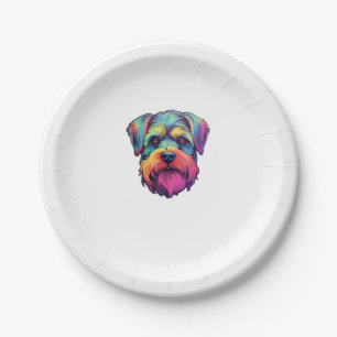 Miniature Shining Schnauzer Neon Retro Sticker Paper Plate