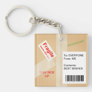Miniature Shipping Box Whimsical Custom Text Keychain